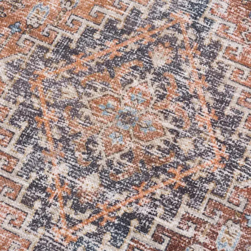 Washable Area Rug with Oriental Medallion Design, Low-Profile 0.16-Inch Polyester Face and Multiple Rectangle or Runner Si