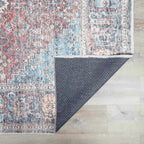 Washable Area Rug with Oriental Medallion Design, Low-Profile 0.16-Inch Polyester Face and Multiple Rectangle or Runner Si