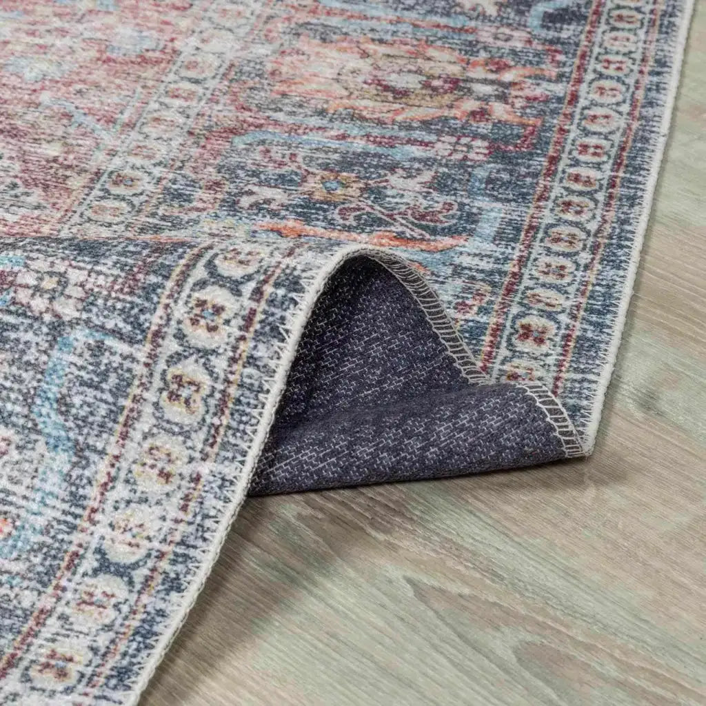Washable Area Rug with Oriental Medallion Design, Low-Profile 0.16-Inch Polyester Face and Multiple Rectangle or Runner Si