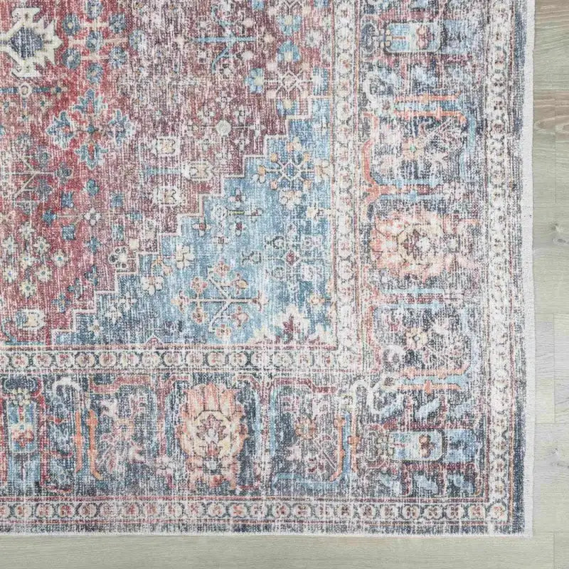Washable Area Rug with Oriental Medallion Design, Low-Profile 0.16-Inch Polyester Face and Multiple Rectangle or Runner Si