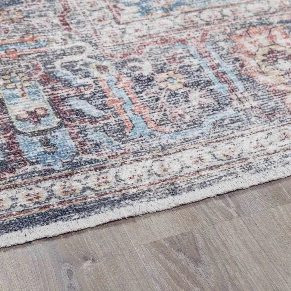 Washable Area Rug with Oriental Medallion Design, Low-Profile 0.16-Inch Polyester Face and Multiple Rectangle or Runner Si