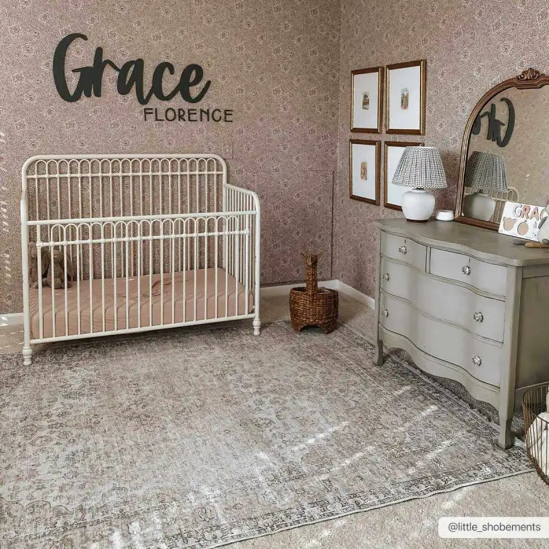 Washable Cream Area Rug with Traditional Pattern, Low Profile and Rectangle, Square or Runner Sizes