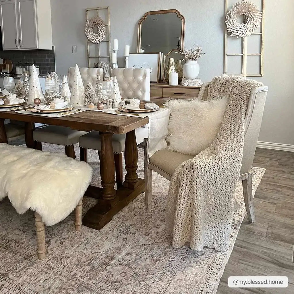 Washable Cream Area Rug with Traditional Pattern, Low Profile and Rectangle, Square or Runner Sizes