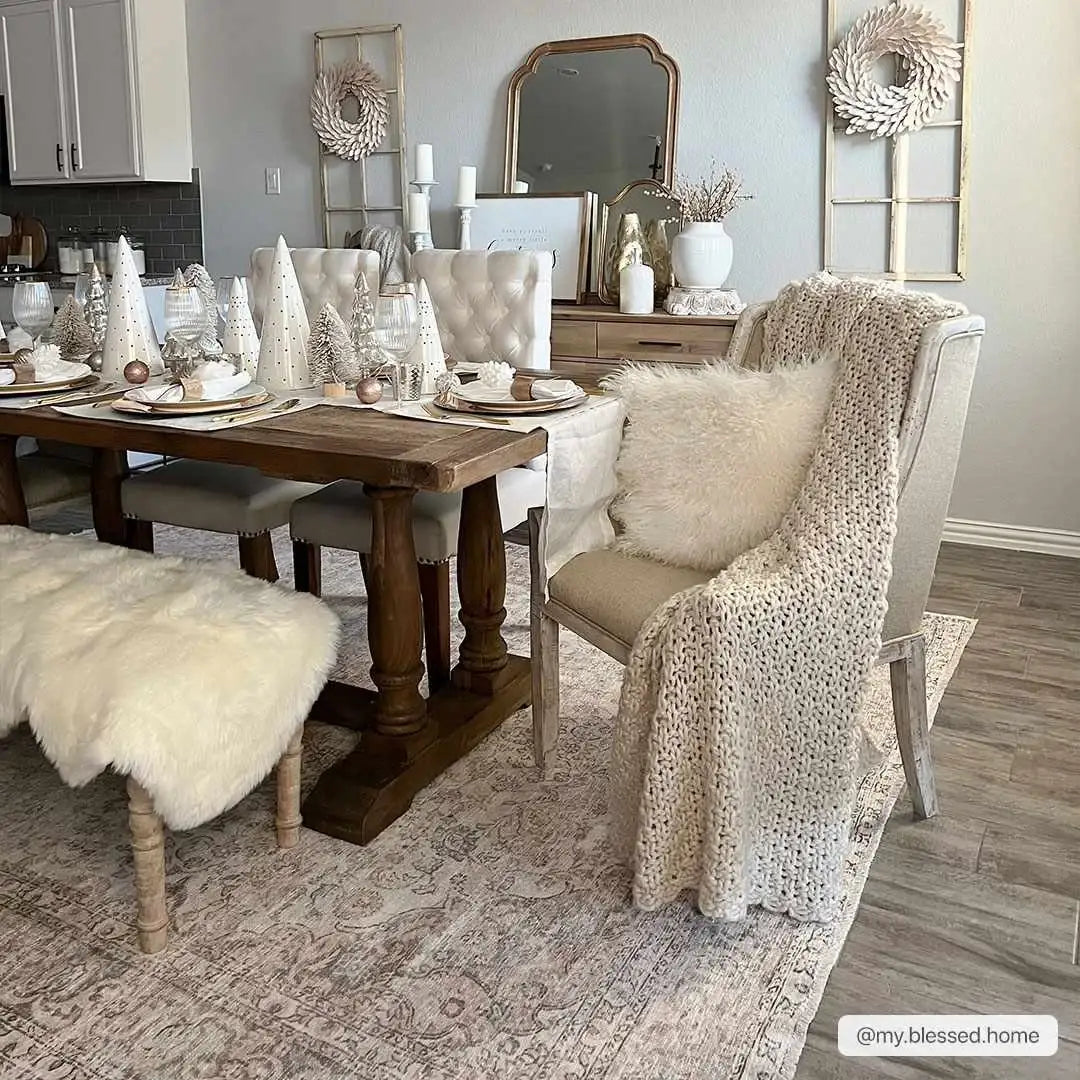 Washable Cream Area Rug with Traditional Pattern, Low Profile and Rectangle, Square or Runner Sizes