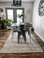 Washable Cream Area Rug with Traditional Pattern, Low Profile and Rectangle, Square or Runner Sizes