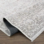 Washable Cream Area Rug with Traditional Pattern, Low Profile and Rectangle, Square or Runner Sizes