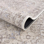 Washable Cream Area Rug with Traditional Pattern, Low Profile and Rectangle, Square or Runner Sizes