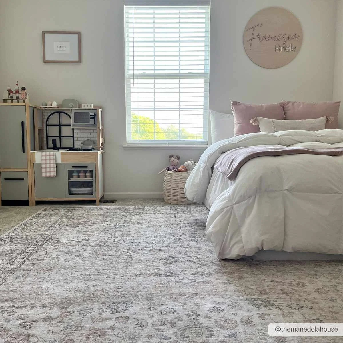 Washable Cream Area Rug with Traditional Pattern, Low Profile and Rectangle, Square or Runner Sizes