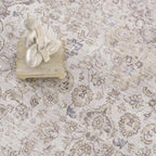 Washable Cream Area Rug with Traditional Pattern, Low Profile and Rectangle, Square or Runner Sizes