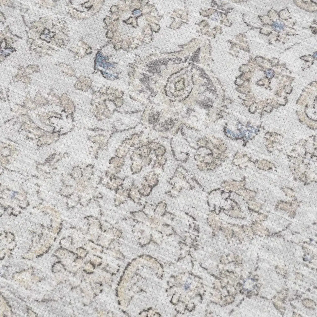 Washable Cream Area Rug with Traditional Pattern, Low Profile and Rectangle, Square or Runner Sizes