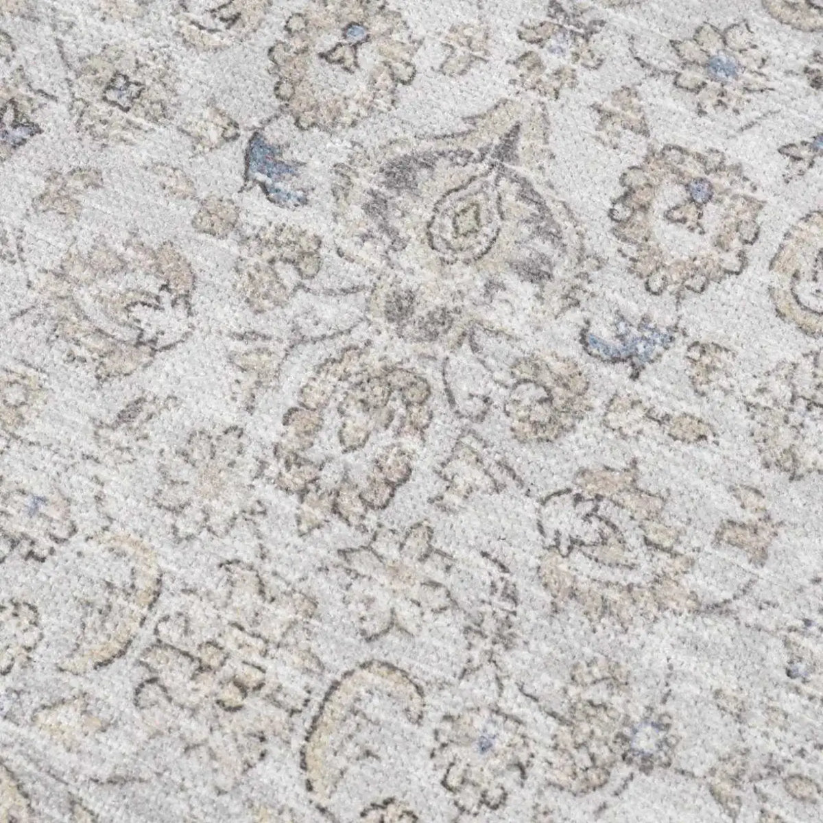Washable Cream Area Rug with Traditional Pattern, Low Profile and Rectangle, Square or Runner Sizes