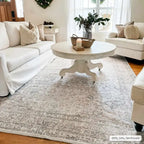 Washable Cream Area Rug with Traditional Pattern, Low Profile and Rectangle, Square or Runner Sizes