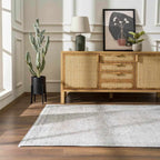 Washable Cream Area Rug with Traditional Pattern, Low Profile and Rectangle, Square or Runner Sizes
