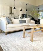 Washable Cream Area Rug with Traditional Pattern, Low Profile and Rectangle, Square or Runner Sizes