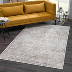 Washable Cream Area Rug with Traditional Pattern, Low Profile and Rectangle, Square or Runner Sizes