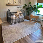 Washable Cream Area Rug with Traditional Pattern, Low Profile and Rectangle, Square or Runner Sizes