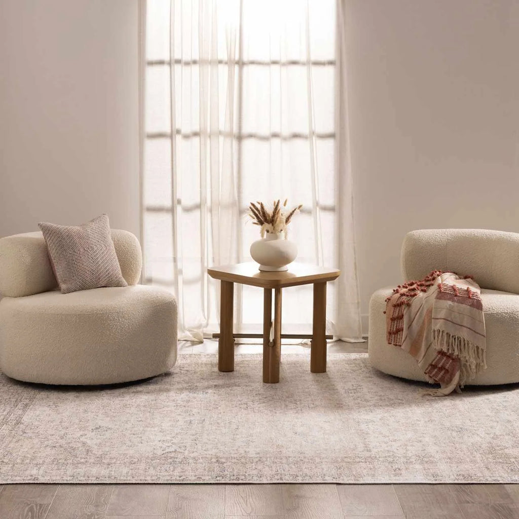 Washable Cream Area Rug with Traditional Pattern, Low Profile and Rectangle, Square or Runner Sizes