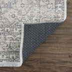 Washable Cream Area Rug with Traditional Pattern, Low Profile and Rectangle, Square or Runner Sizes