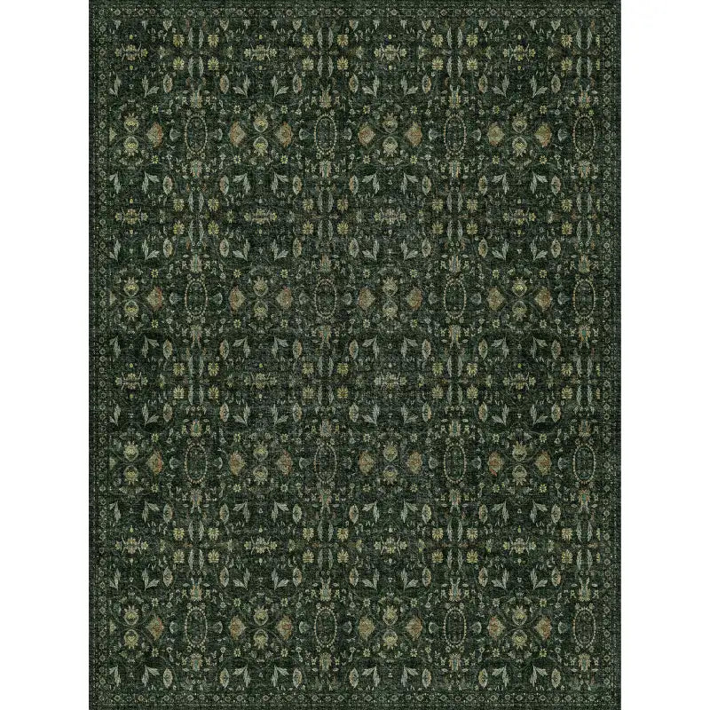 Washable Floral Rug and Pad Set in Forest Green, 9x12'