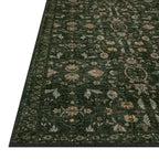 Washable Floral Rug and Pad Set in Forest Green
