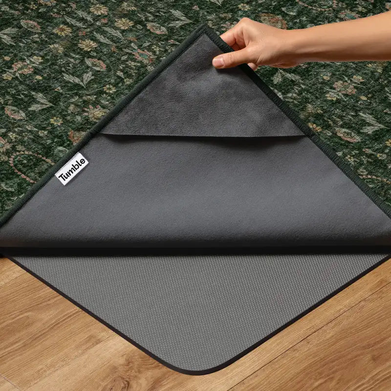 Washable Floral Rug and Pad Set in Forest Green