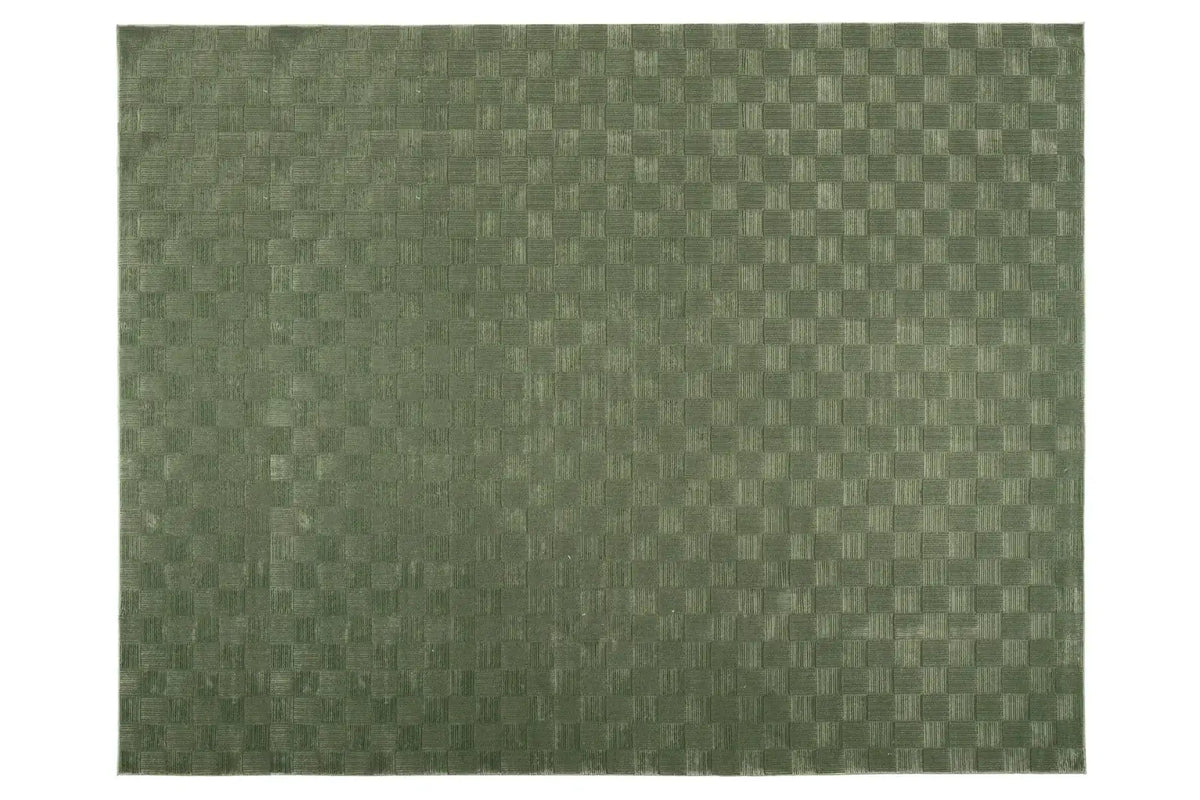 Washable Sage Green Geometric Rug, Recycled Polyester Medium-Pile Basketweave Design in Multiple Sizes