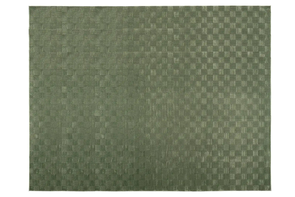Washable Sage Green Geometric Rug, Recycled Polyester Medium-Pile Basketweave Design in Multiple Sizes