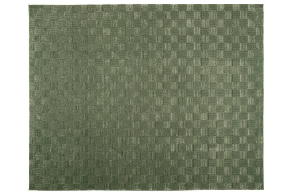 Washable Sage Green Geometric Rug, Recycled Polyester Medium-Pile Basketweave Design in Multiple Sizes