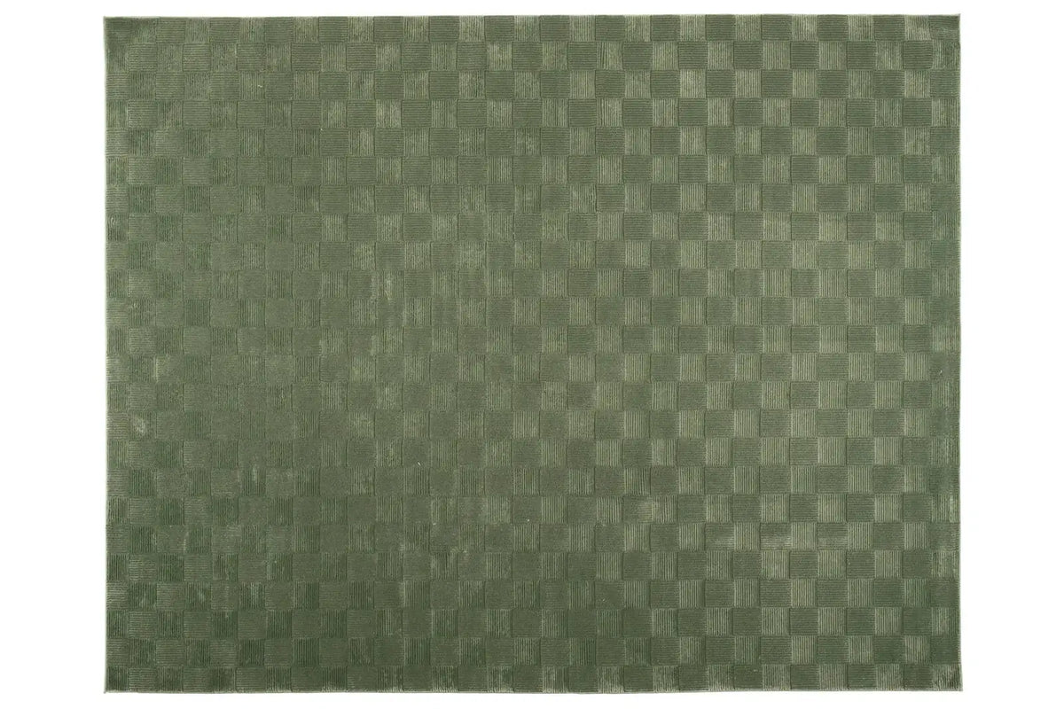 Washable Sage Green Geometric Rug, Recycled Polyester Medium-Pile Basketweave Design in Multiple Sizes