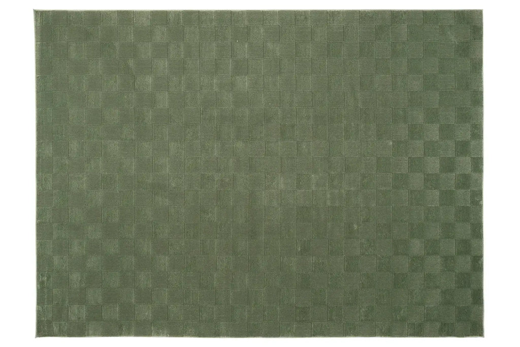 Washable Sage Green Geometric Rug, Recycled Polyester Medium-Pile Basketweave Design in Multiple Sizes