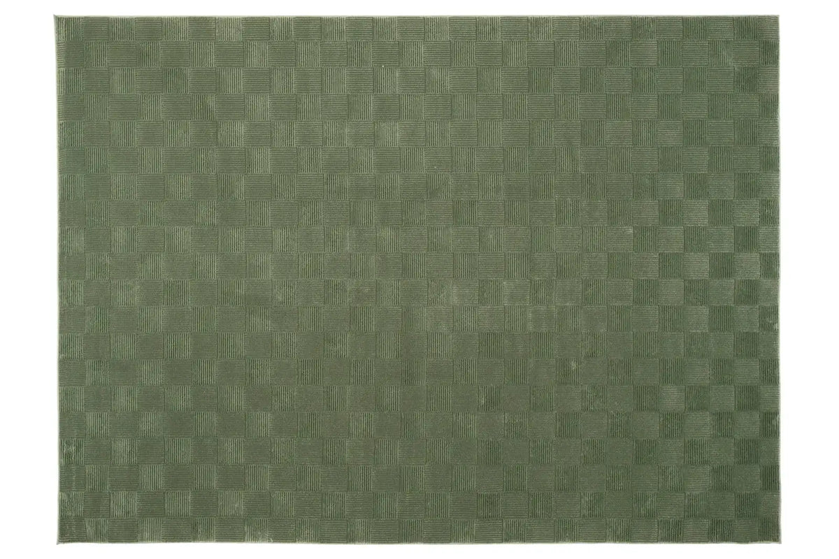 Washable Sage Green Geometric Rug, Recycled Polyester Medium-Pile Basketweave Design in Multiple Sizes