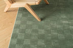 Washable Sage Green Geometric Rug, Recycled Polyester Medium-Pile Basketweave Design in Multiple Sizes