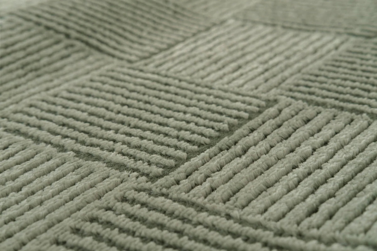 Washable Sage Green Geometric Rug, Recycled Polyester Medium-Pile Basketweave Design in Multiple Sizes