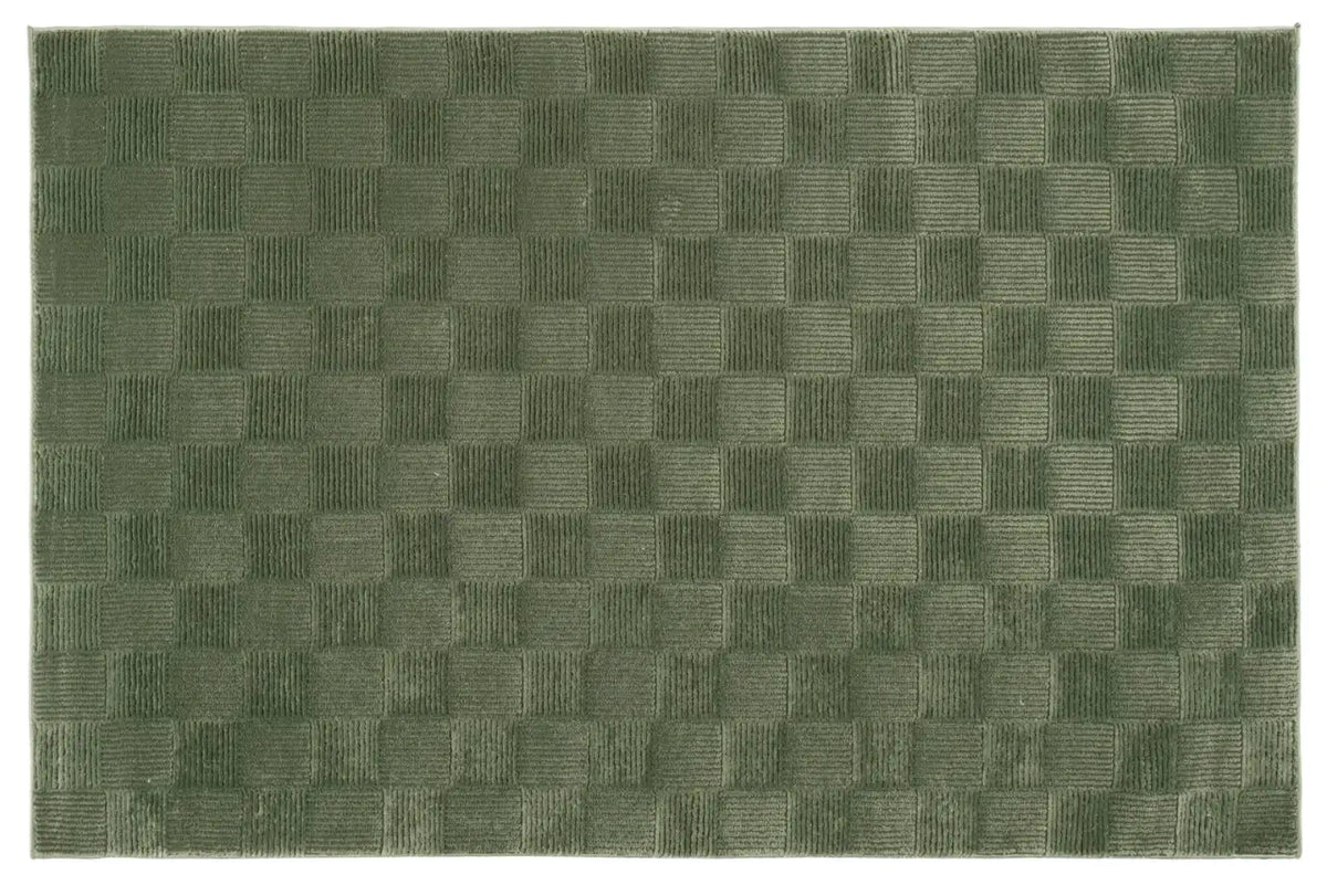 Washable Sage Green Geometric Rug, Recycled Polyester Medium-Pile Basketweave Design in Multiple Sizes