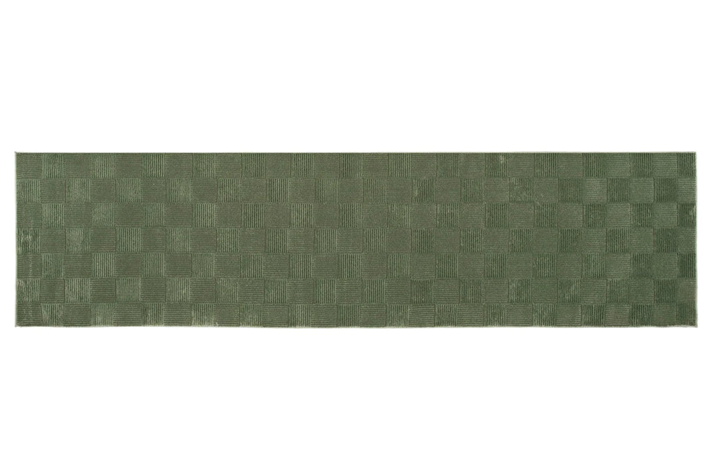 Washable Sage Green Geometric Rug, Recycled Polyester Medium-Pile Basketweave Design in Multiple Sizes