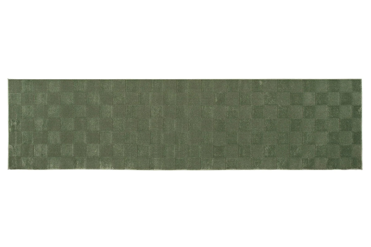 Washable Sage Green Geometric Rug, Recycled Polyester Medium-Pile Basketweave Design in Multiple Sizes