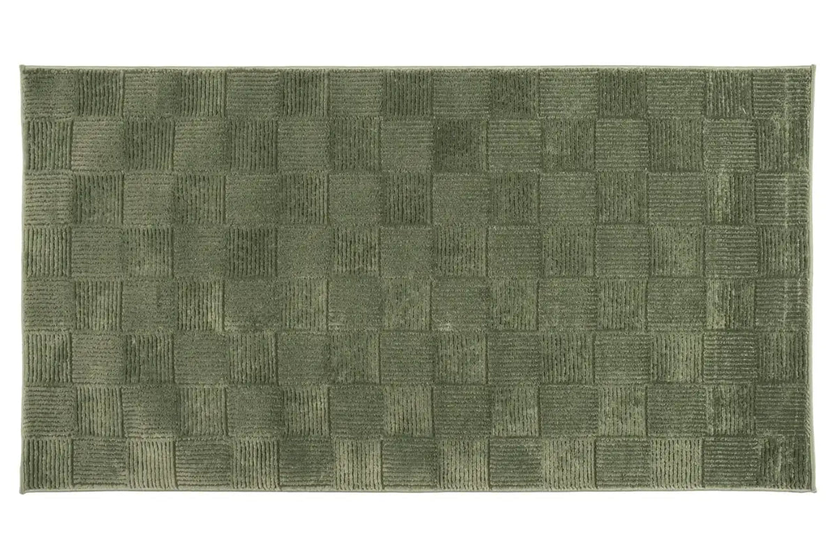 Washable Sage Green Geometric Rug, Recycled Polyester Medium-Pile Basketweave Design in Multiple Sizes