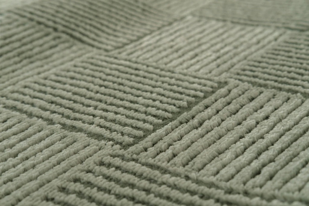 Washable Sage Green Geometric Rug, Recycled Polyester Medium-Pile Basketweave Design in Multiple Sizes