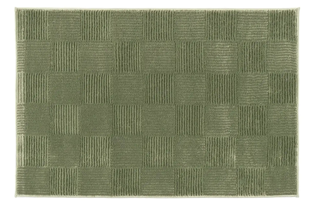 Washable Sage Green Geometric Rug, Recycled Polyester Medium-Pile Basketweave Design in Multiple Sizes