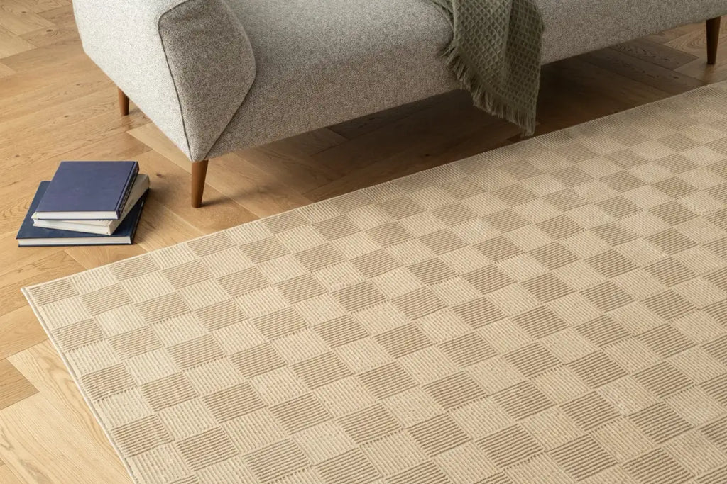 Washable Sage Green Geometric Rug, Recycled Polyester Medium-Pile Basketweave Design in Multiple Sizes