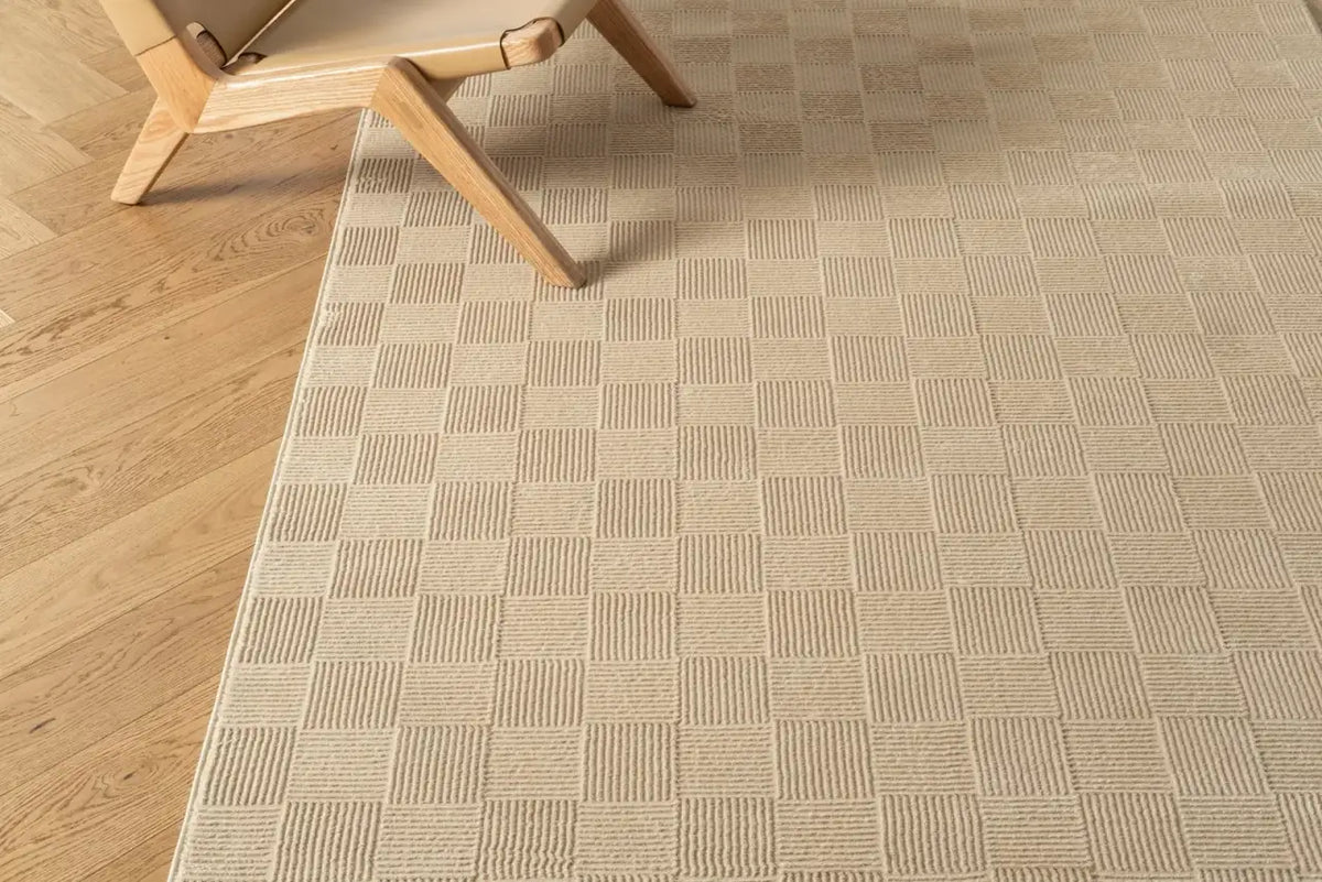 Washable Sage Green Geometric Rug, Recycled Polyester Medium-Pile Basketweave Design in Multiple Sizes