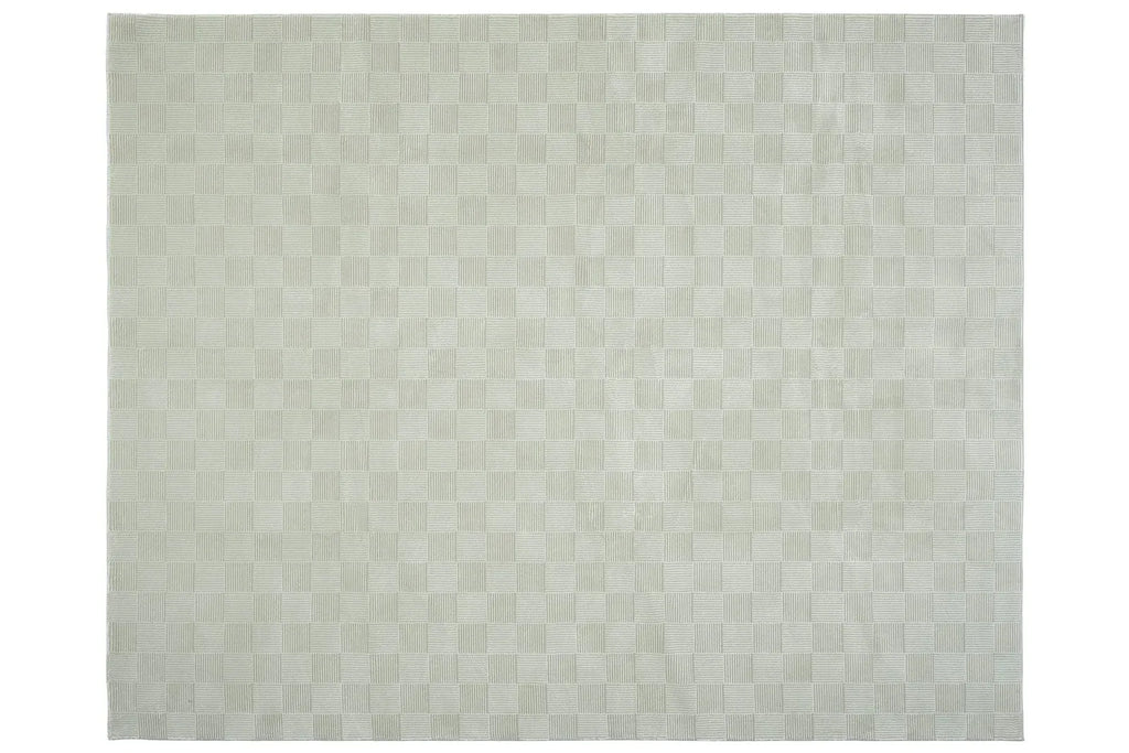 Washable Sage Green Geometric Rug, Recycled Polyester Medium-Pile Basketweave Design in Multiple Sizes