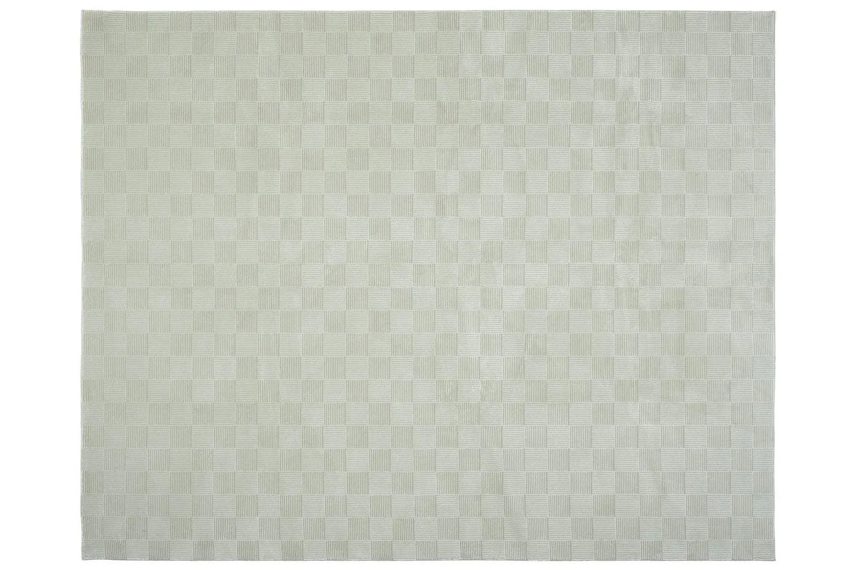 Washable Sage Green Geometric Rug, Recycled Polyester Medium-Pile Basketweave Design in Multiple Sizes