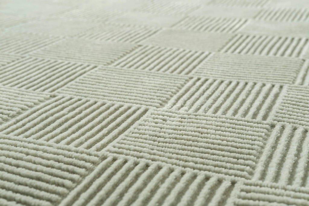 Washable Sage Green Geometric Rug, Recycled Polyester Medium-Pile Basketweave Design in Multiple Sizes