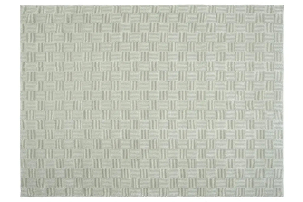 Washable Sage Green Geometric Rug, Recycled Polyester Medium-Pile Basketweave Design in Multiple Sizes