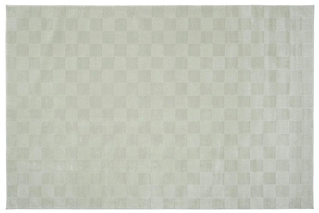 Washable Sage Green Geometric Rug, Recycled Polyester Medium-Pile Basketweave Design in Multiple Sizes
