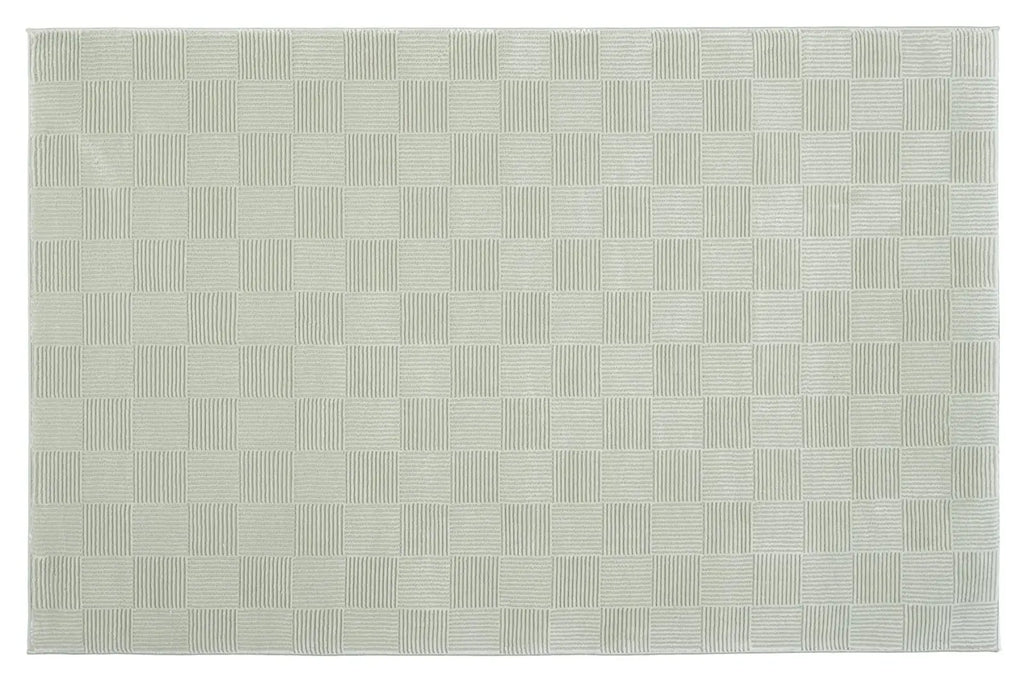 Washable Sage Green Geometric Rug, Recycled Polyester Medium-Pile Basketweave Design in Multiple Sizes