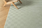 Washable Sage Green Geometric Rug, Recycled Polyester Medium-Pile Basketweave Design in Multiple Sizes