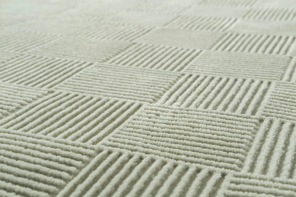 Washable Sage Green Geometric Rug, Recycled Polyester Medium-Pile Basketweave Design in Multiple Sizes