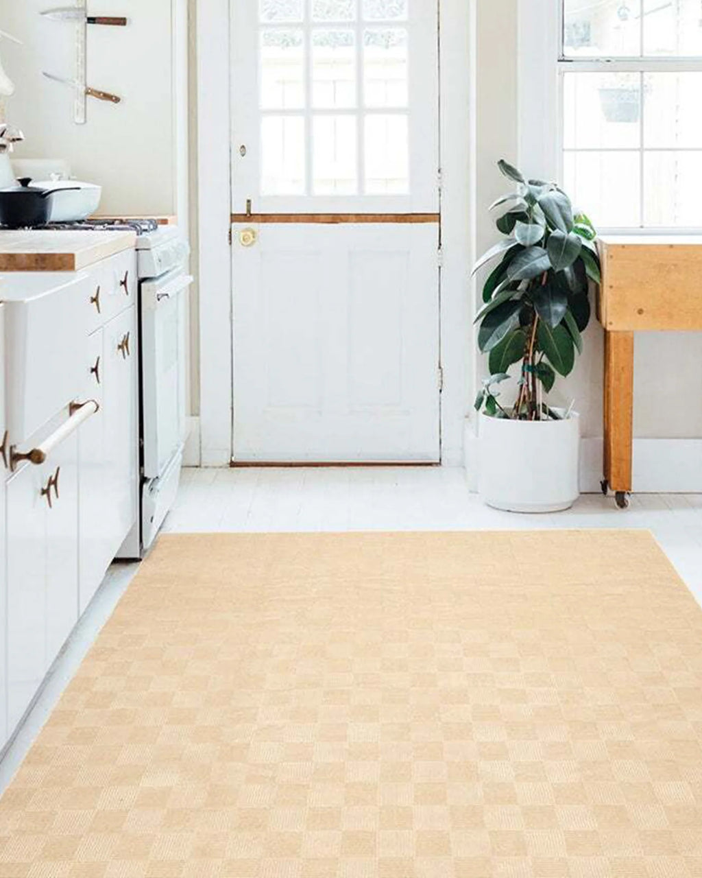 Washable Sage Green Geometric Rug, Recycled Polyester Medium-Pile Basketweave Design in Multiple Sizes